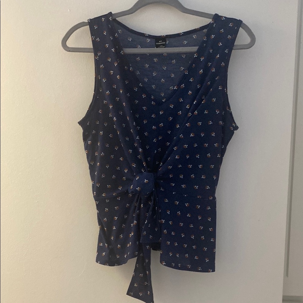 Navy Blue Sleeveless Top with Floral Print